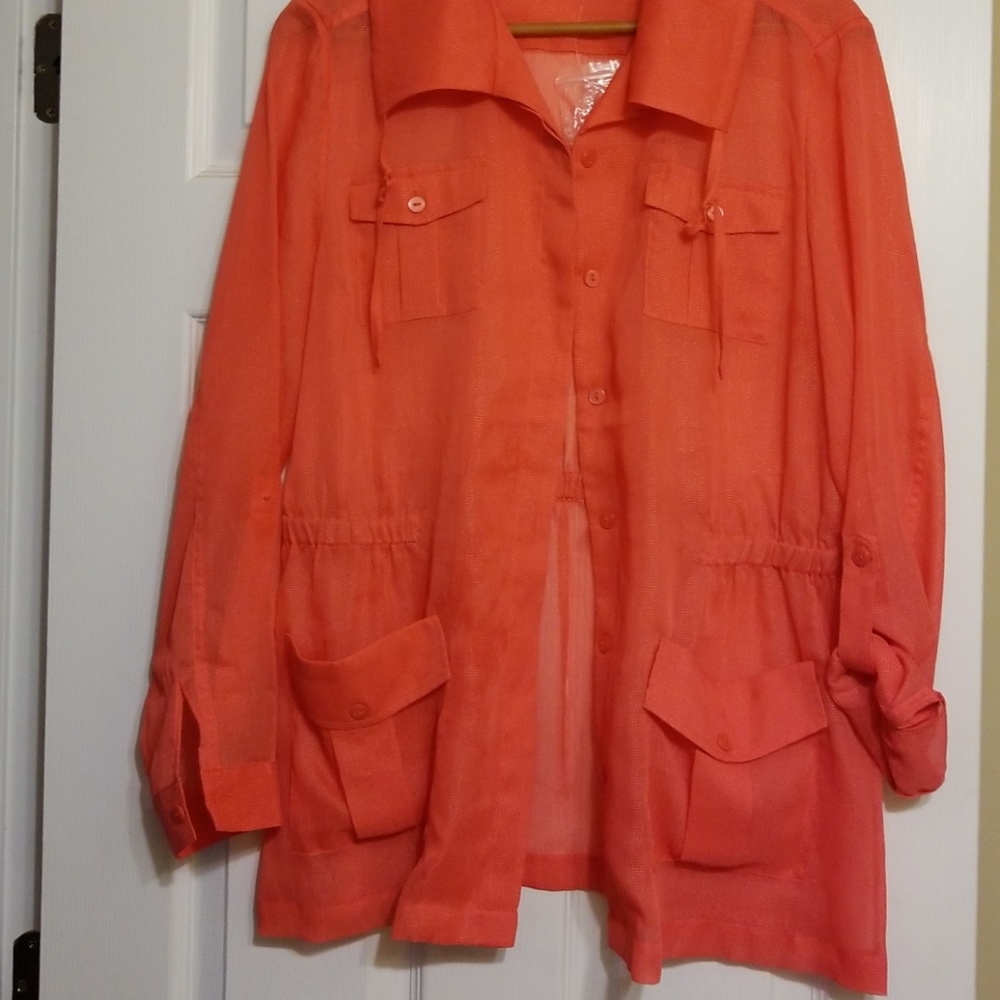 Chico's Sheer Salmon Button Down Blouse Sz 1 Reg M